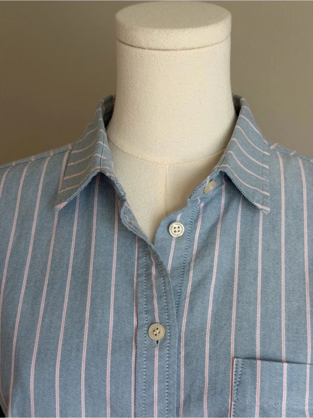 J. Crew Boy Fit Cotton Sky Blue and Pink Stripe Women’s Button-Down Shirt - S